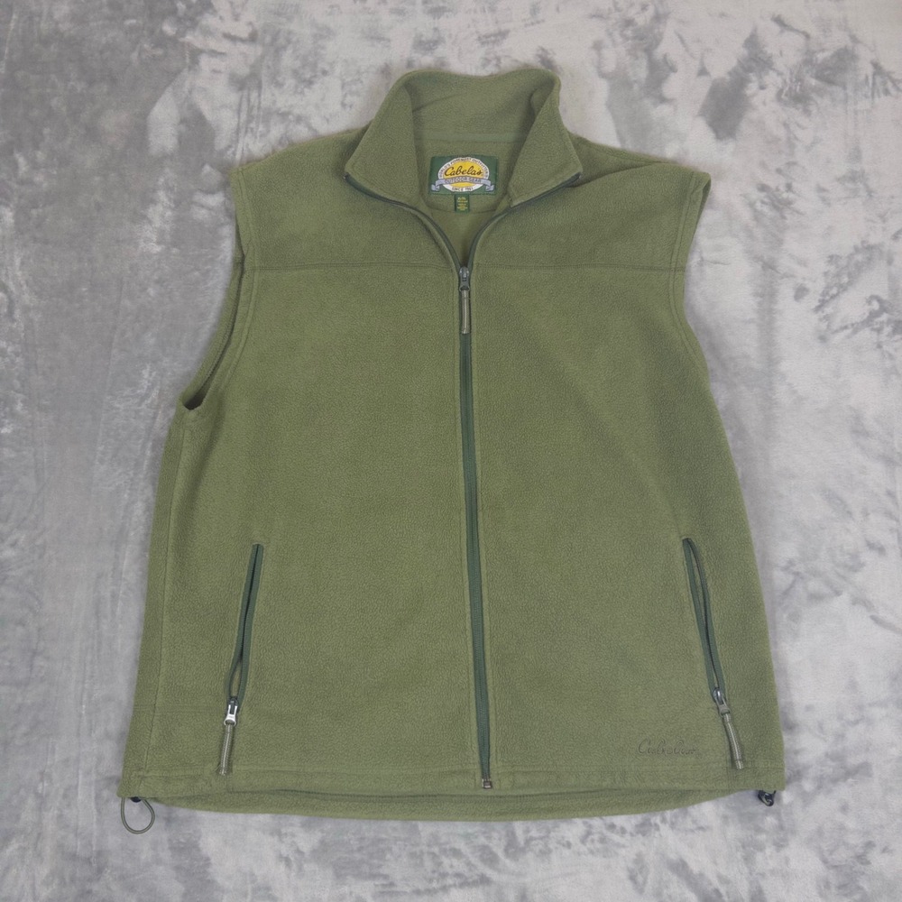 Cabelas Fleece Vest Mens XL Tall Green Full Zip Outdoor Hiking 982411